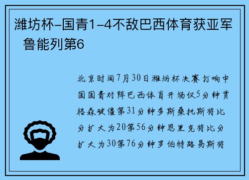 潍坊杯-国青1-4不敌巴西体育获亚军  鲁能列第6